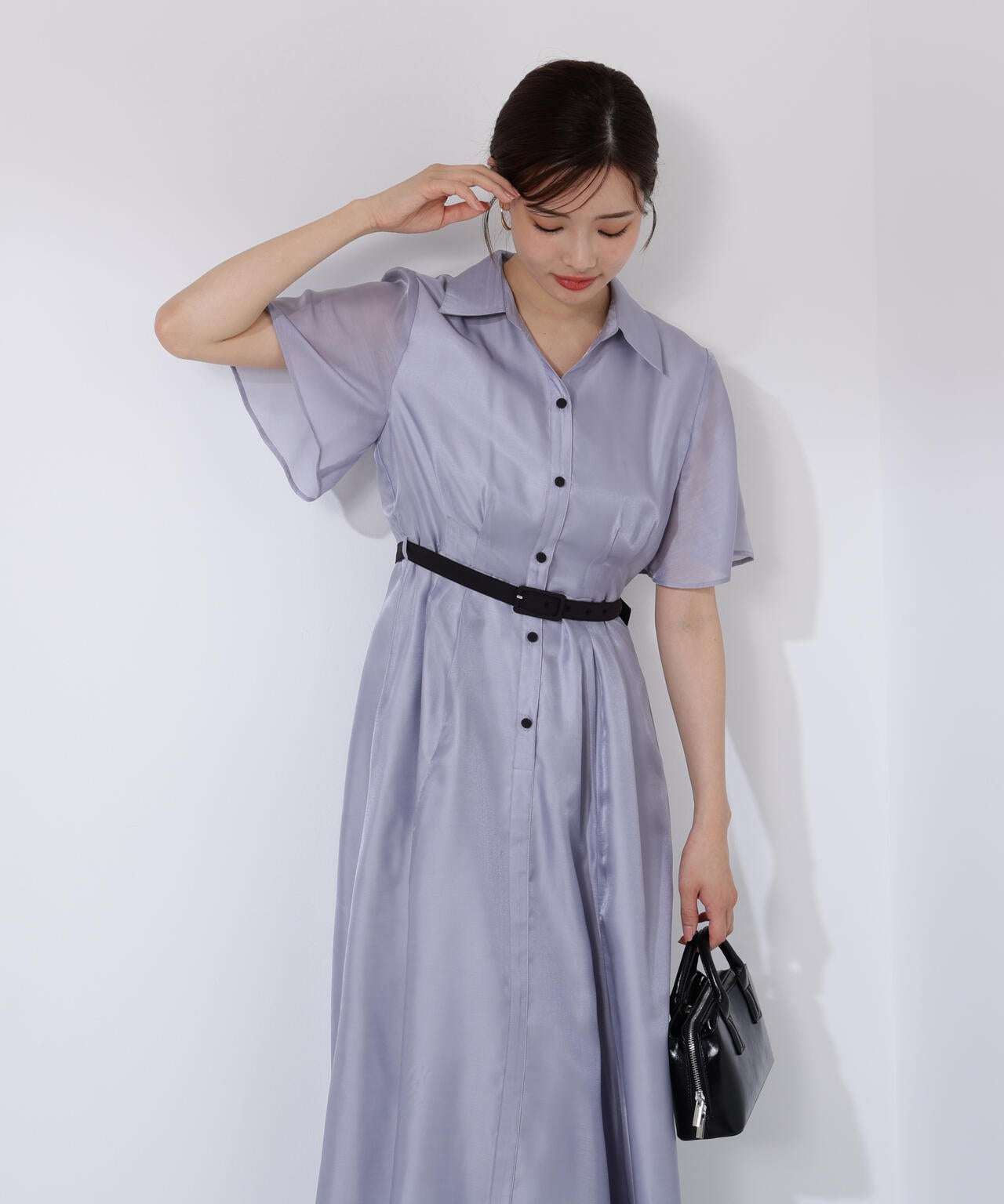 配色シャツワンピース