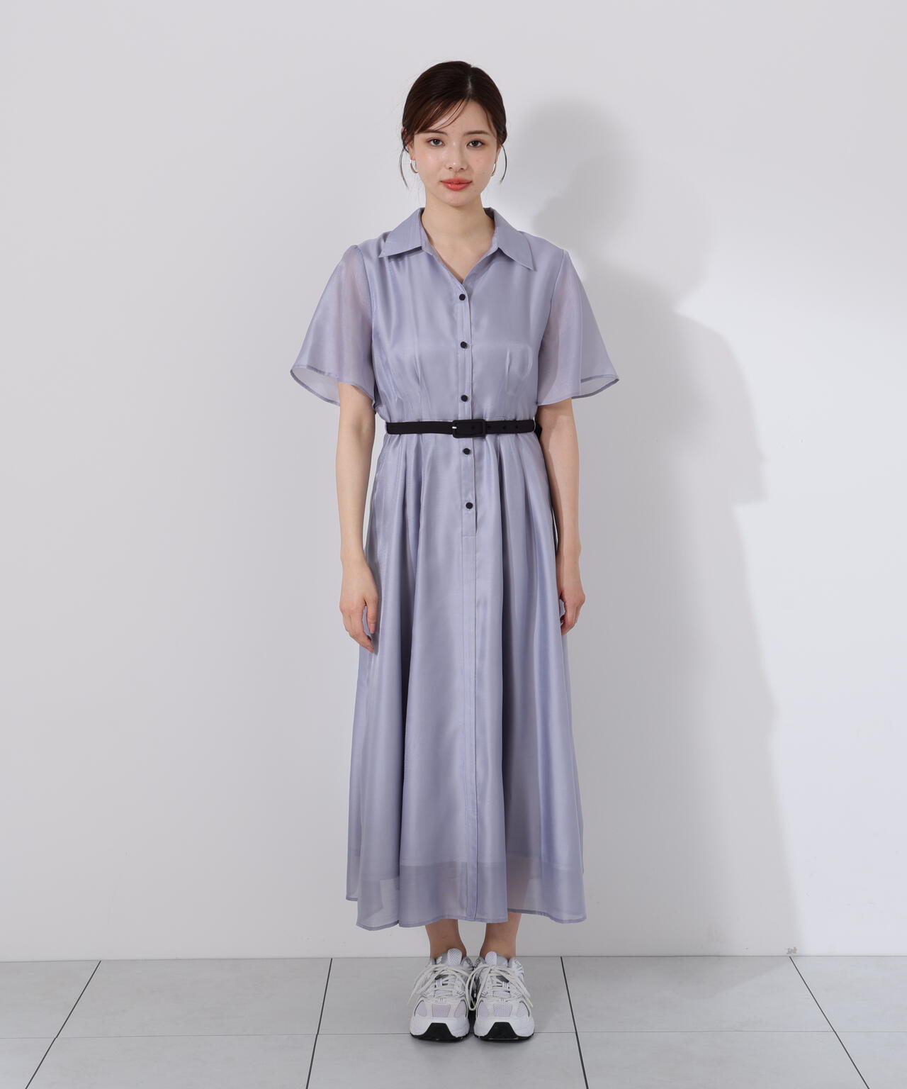 配色シャツワンピース