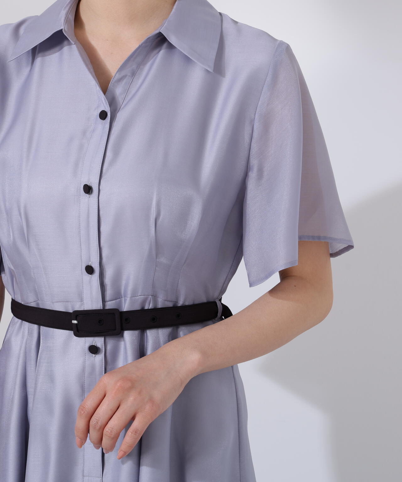 配色シャツワンピース