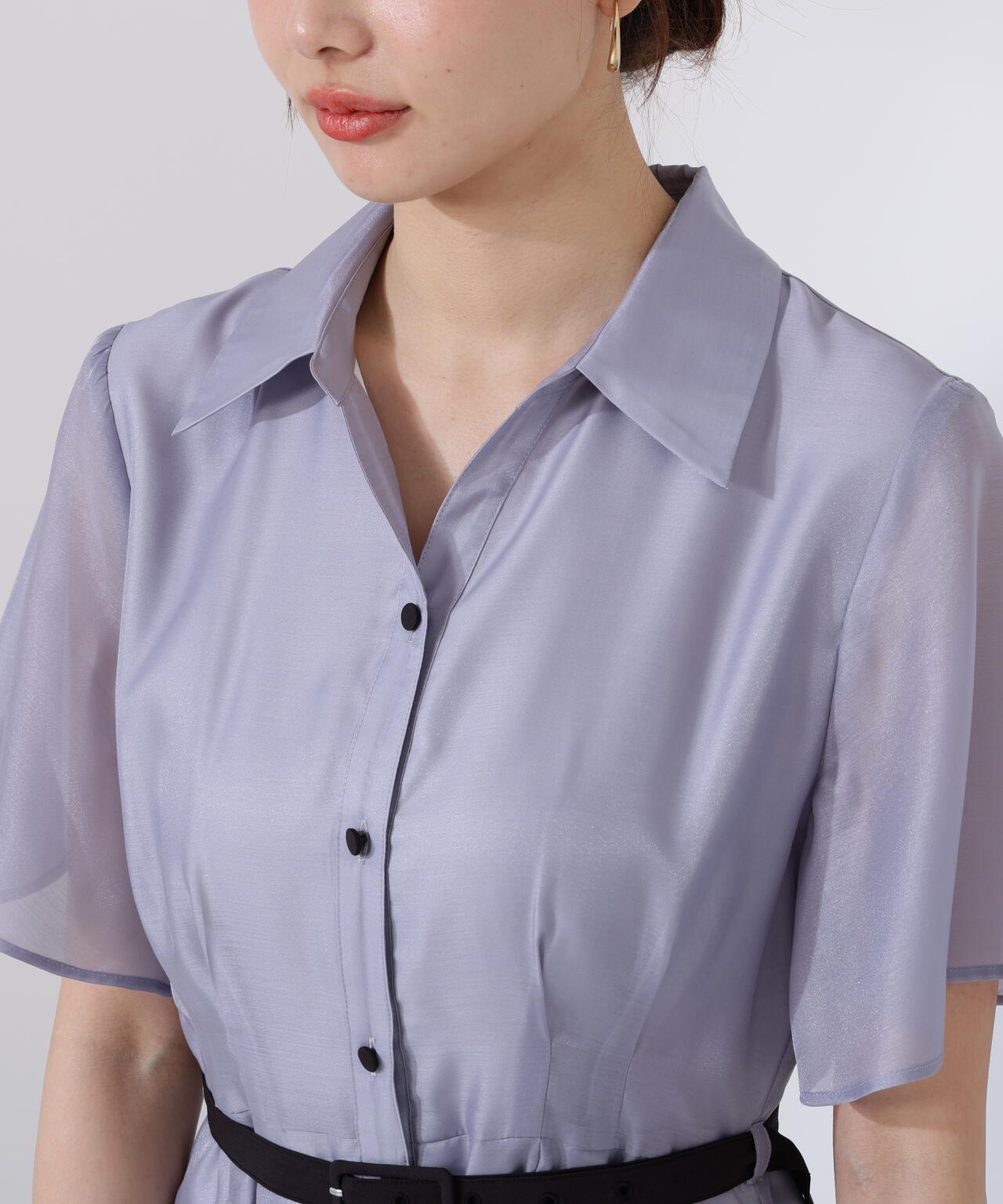 配色シャツワンピース