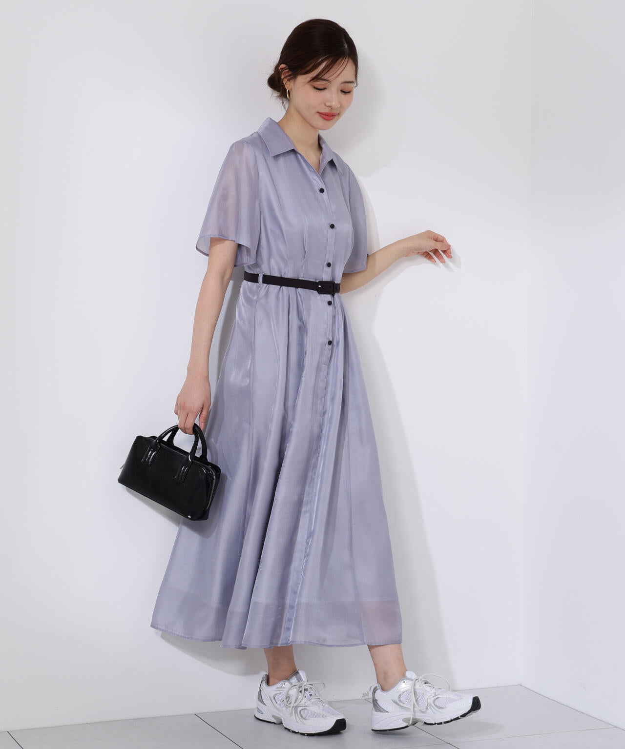 配色シャツワンピース