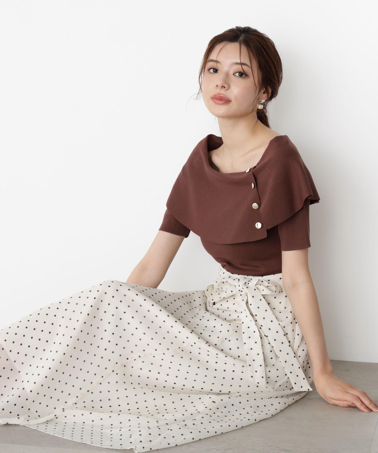 ケープ風ニットドッキングワンピース