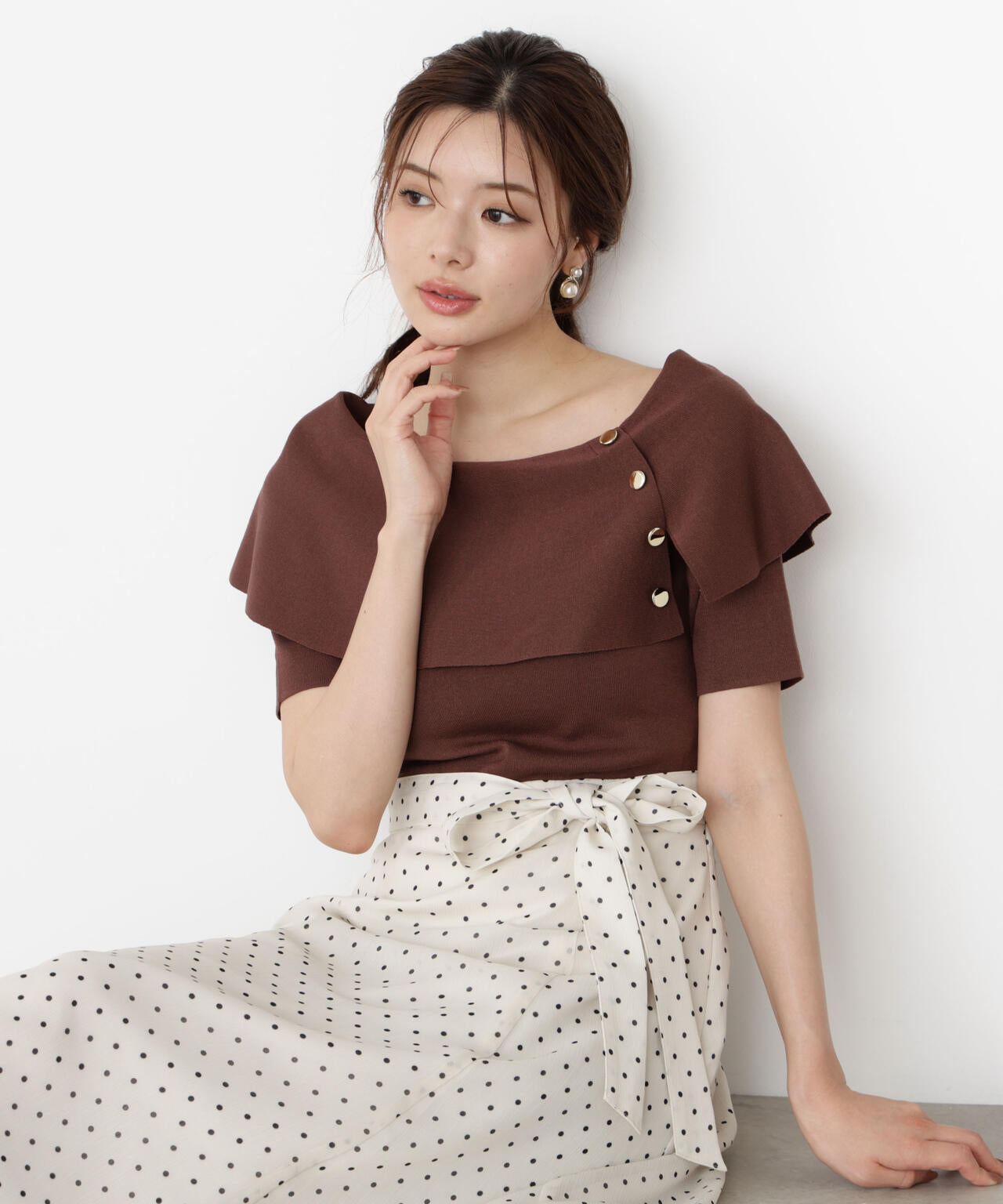 ケープ風ニットドッキングワンピース