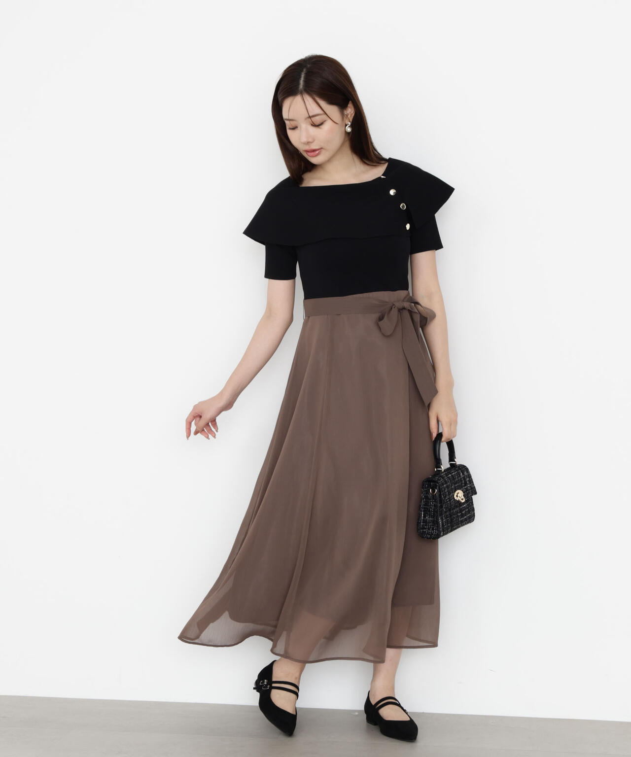 ケープ風ニットドッキングワンピース