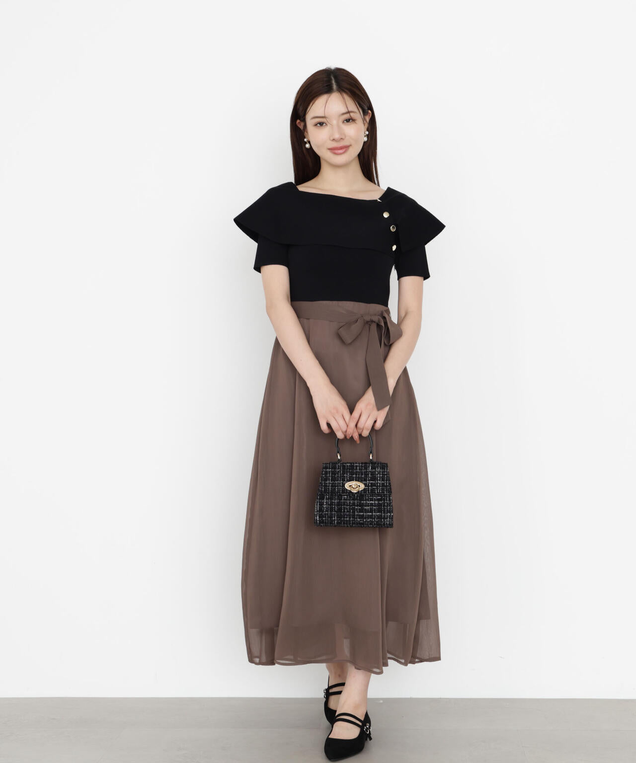 ケープ風ニットドッキングワンピース