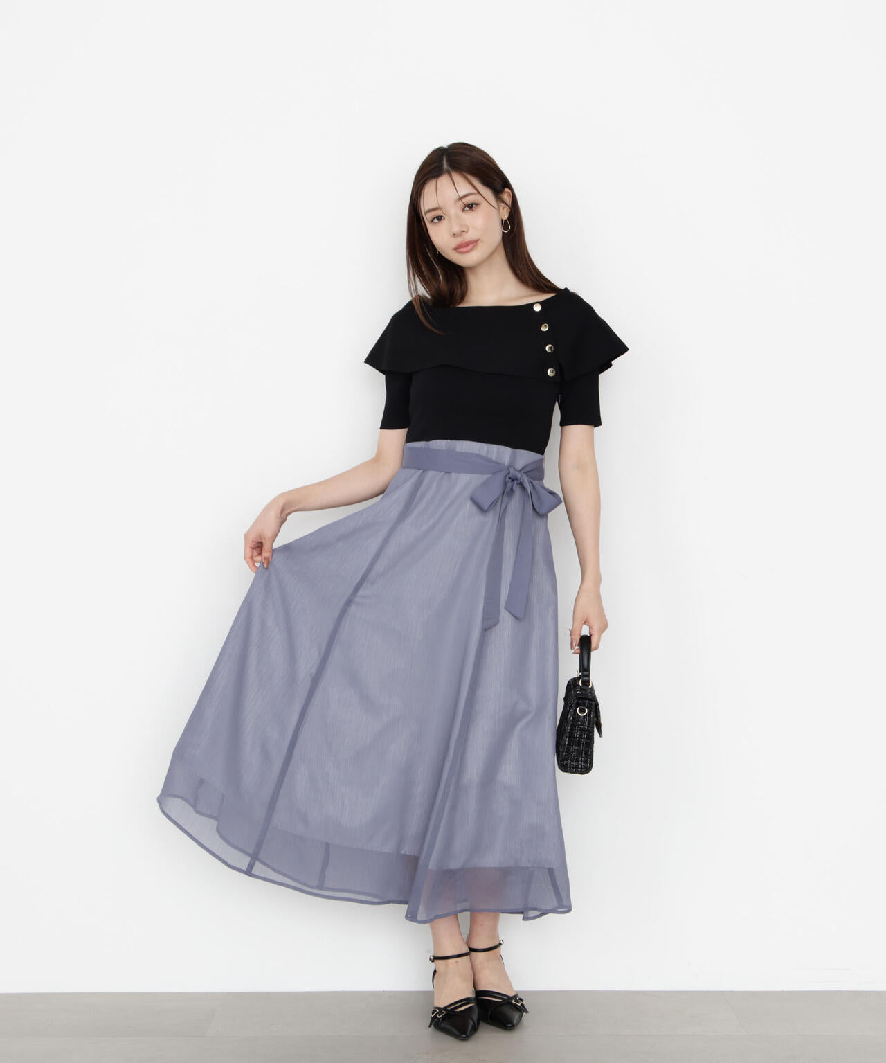 ケープ風ニットドッキングワンピース