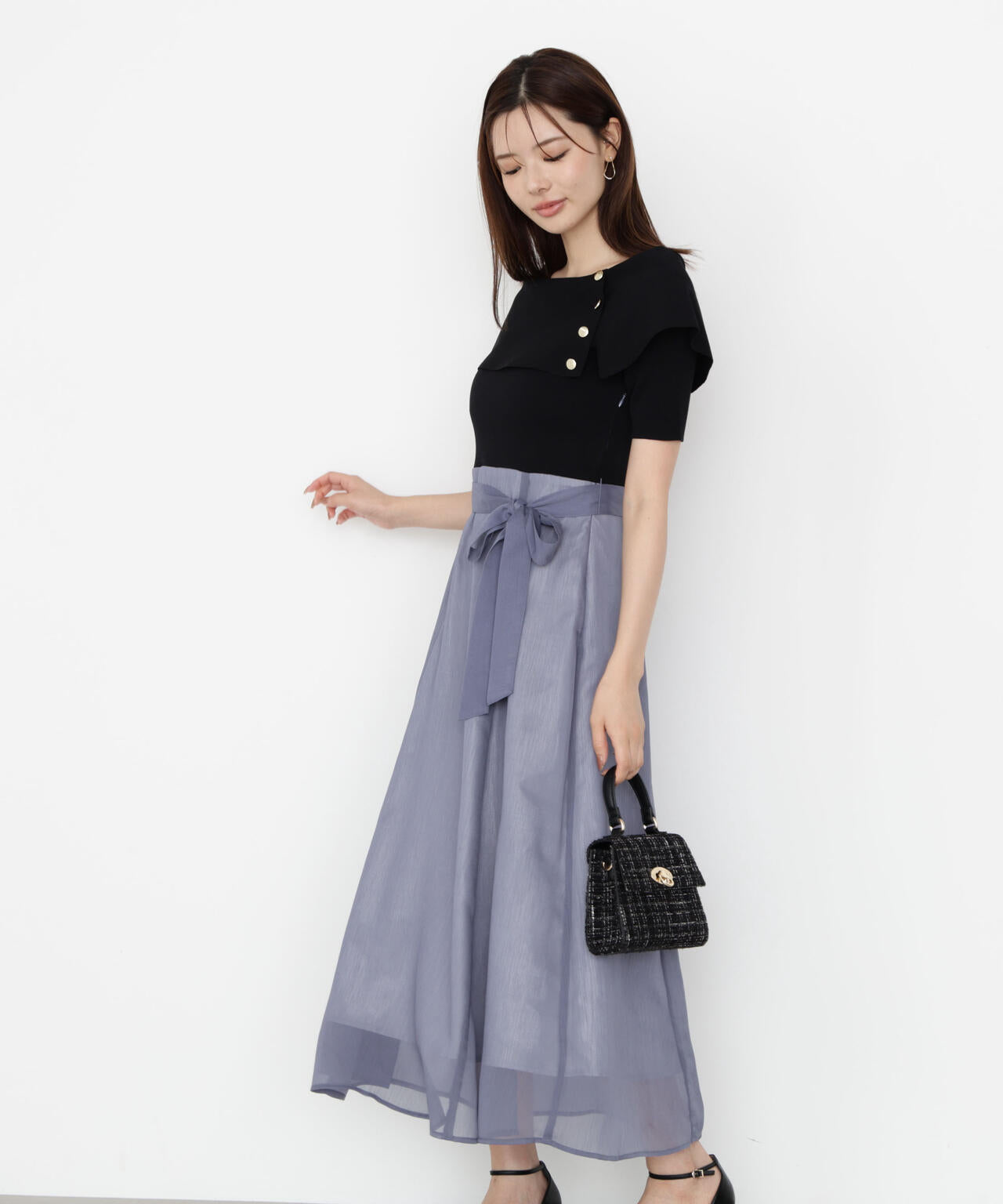 ケープ風ニットドッキングワンピース