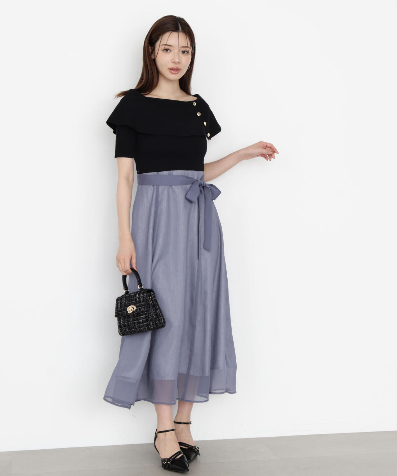 ケープ風ニットドッキングワンピース