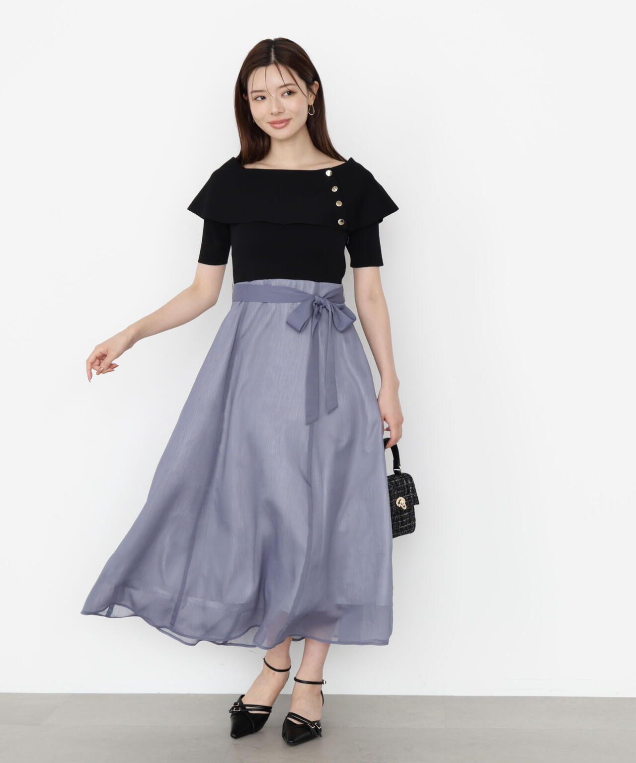 ケープ風ニットドッキングワンピース