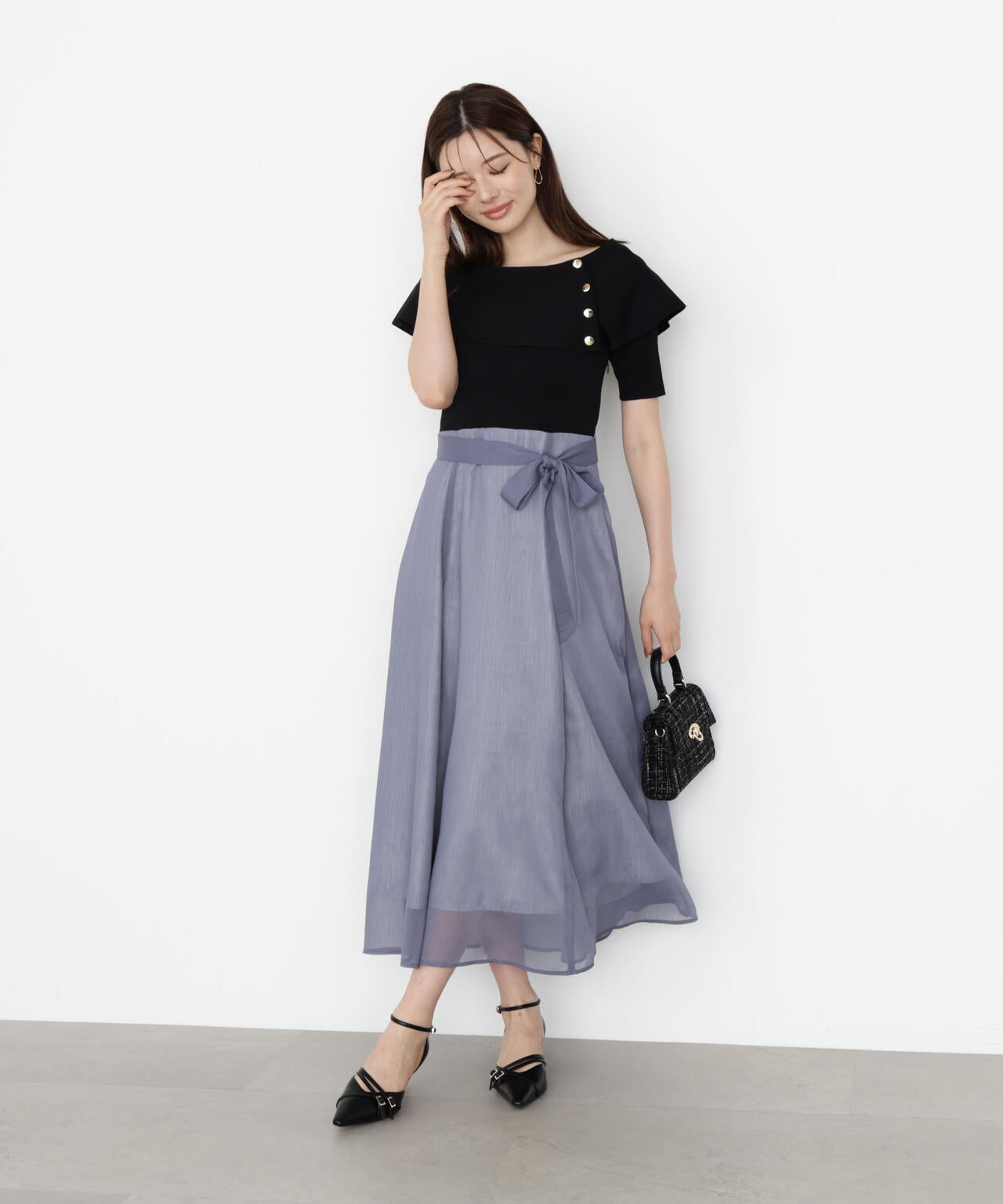 ケープ風ニットドッキングワンピース