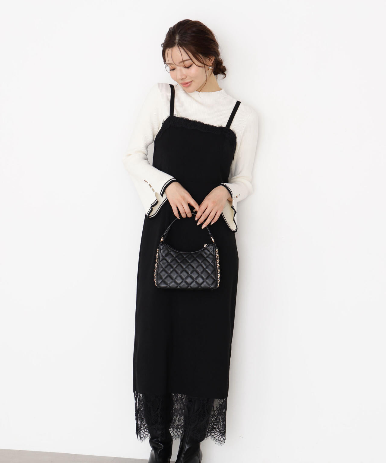 レース付きキャミワンピース