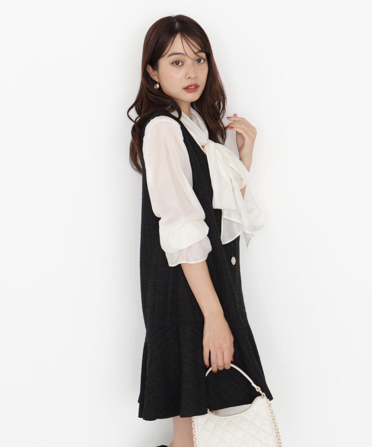 【松川星さん着用】ラメ釦ツイードミニジャンスカ