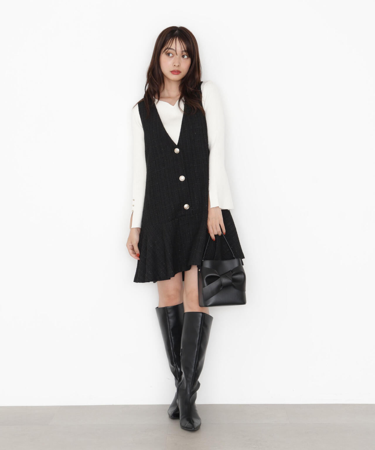 【松川星さん着用】ラメ釦ツイードミニジャンスカ