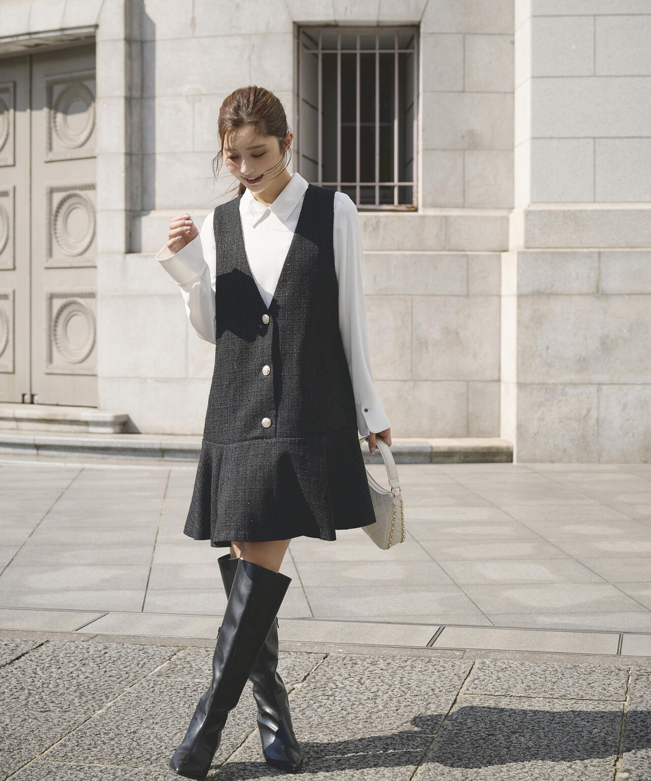 【松川星さん着用】ラメ釦ツイードミニジャンスカ