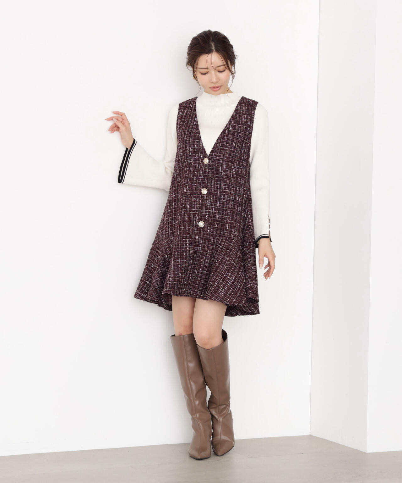 【松川星さん着用】ラメ釦ツイードミニジャンスカ