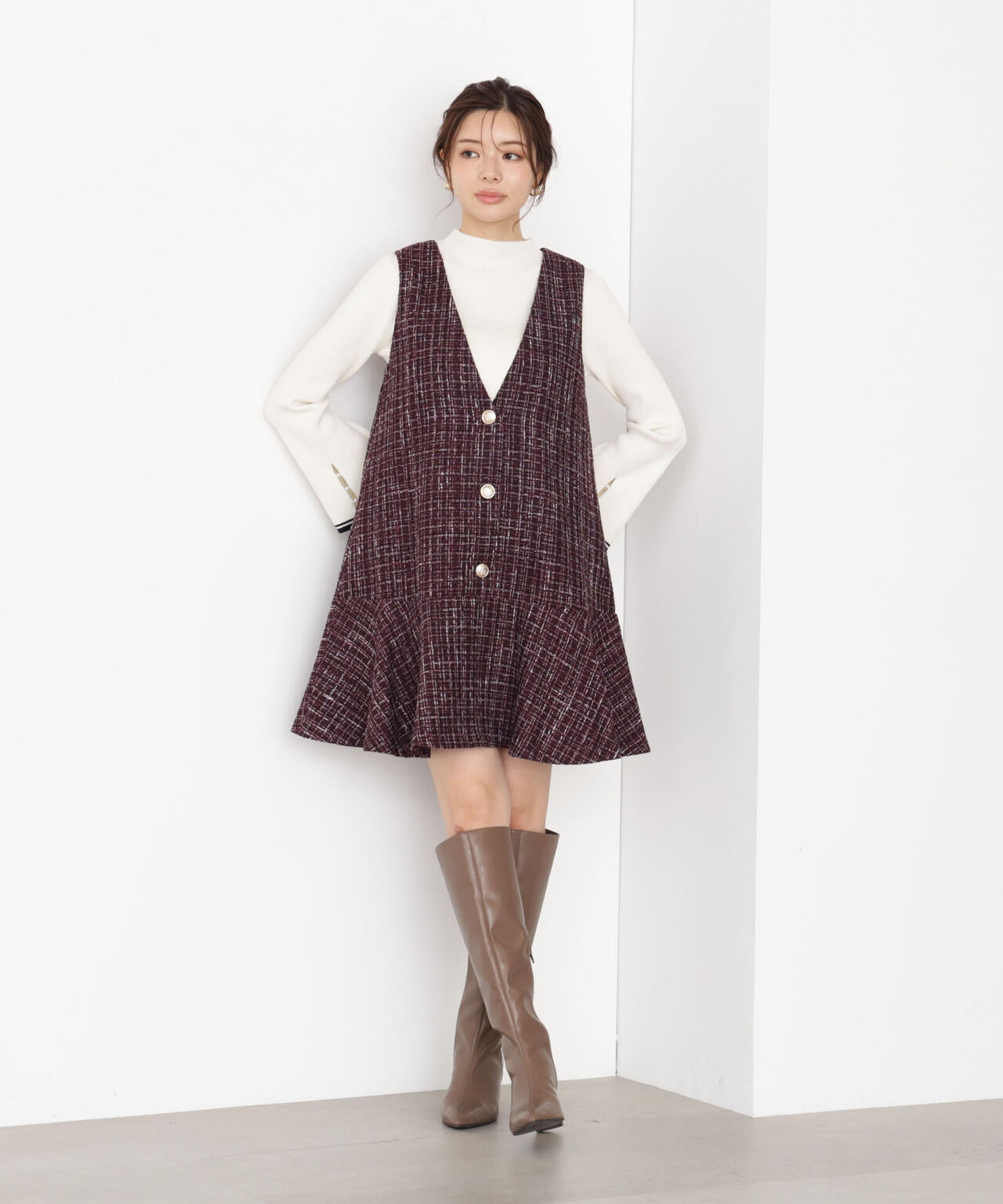 【松川星さん着用】ラメ釦ツイードミニジャンスカ