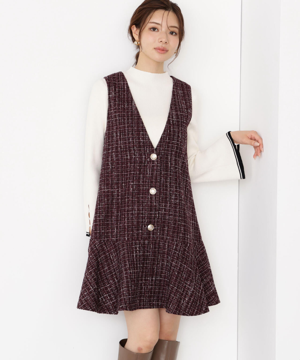 【松川星さん着用】ラメ釦ツイードミニジャンスカ