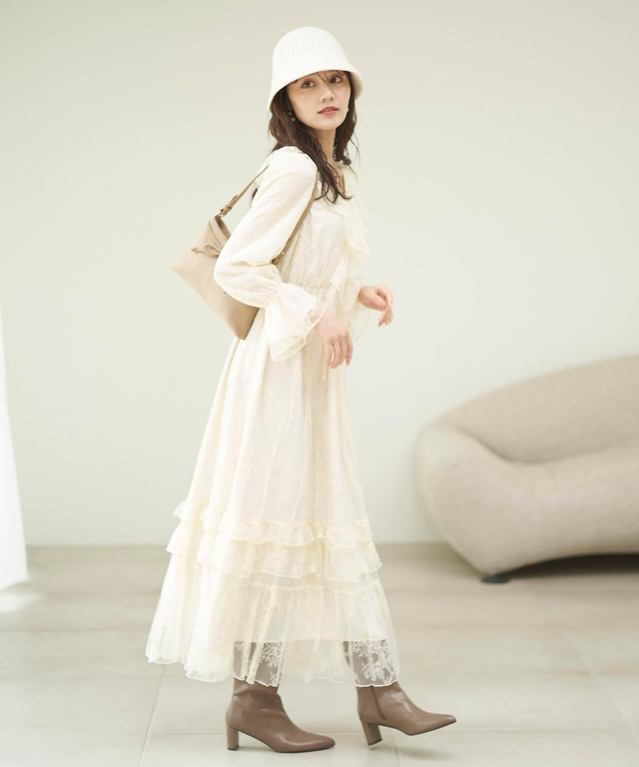 【青島心さん着用】《EDIT COLOGNE》レースフリルワンピース