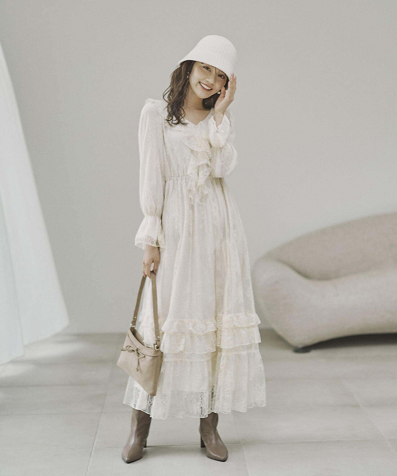 【青島心さん着用】《EDIT COLOGNE》レースフリルワンピース
