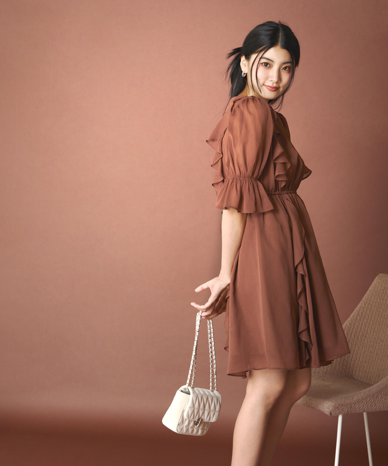 《EDIT COLOGNE》フリル楊柳ミニワンピース