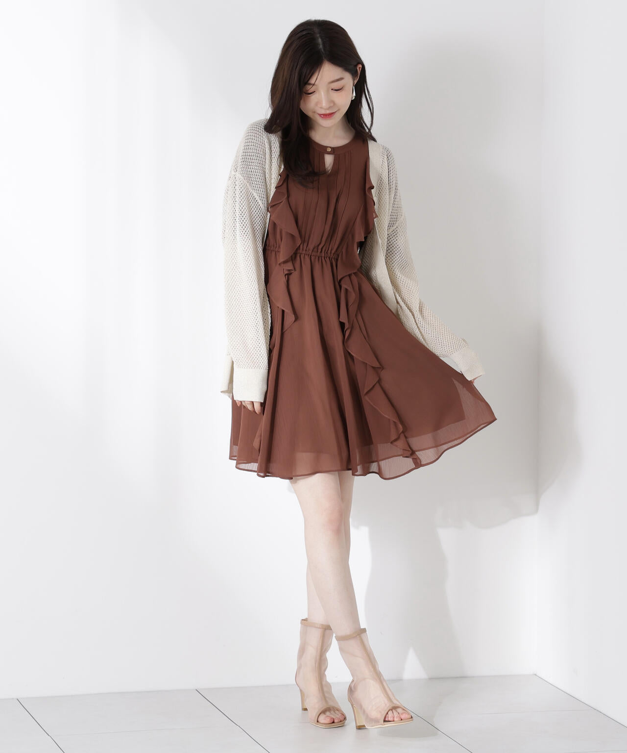 《EDIT COLOGNE》フリル楊柳ミニワンピース
