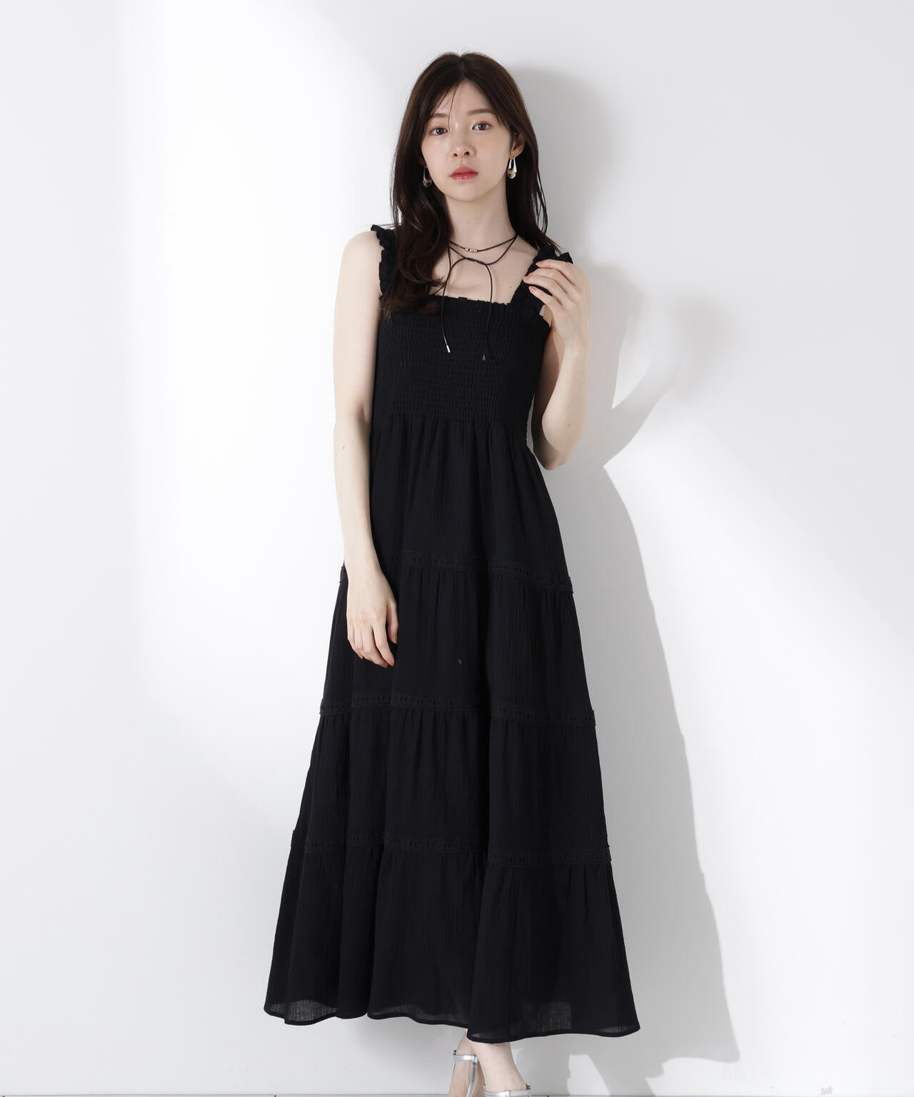 《EDIT COLOGNE》レース付きティアードワンピース