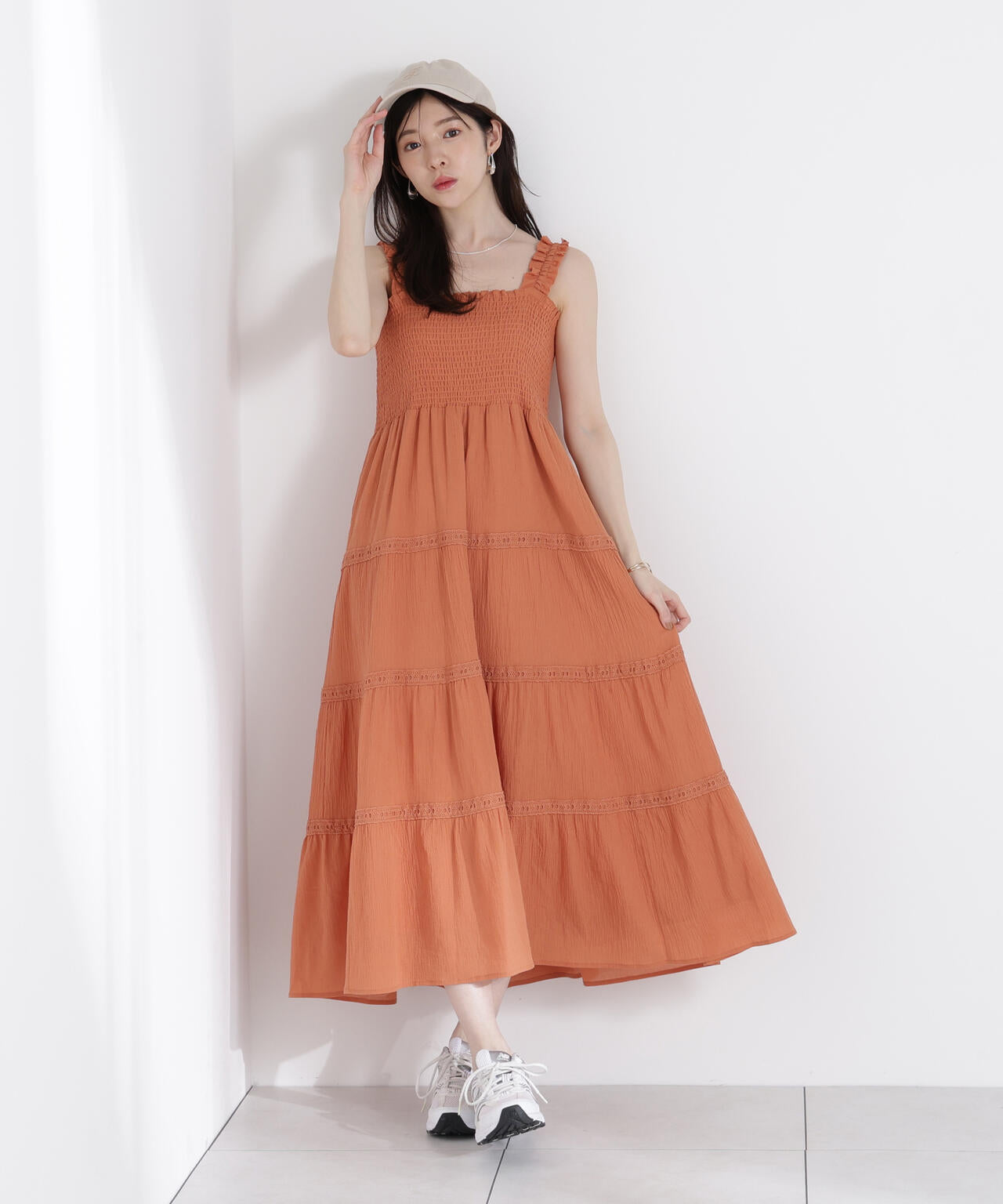 《EDIT COLOGNE》レース付きティアードワンピース