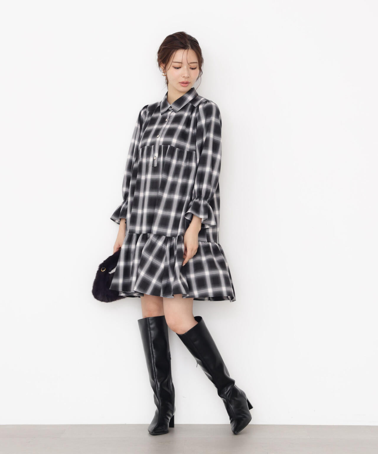 《EDIT COLOGNE》<ウォッシャブル>ティアードシャツミニワンピース【official site・一部店舗限定】