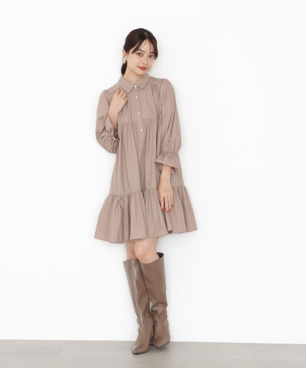 《EDIT COLOGNE》<ウォッシャブル>ティアードシャツミニワンピース【official site・一部店舗限定】