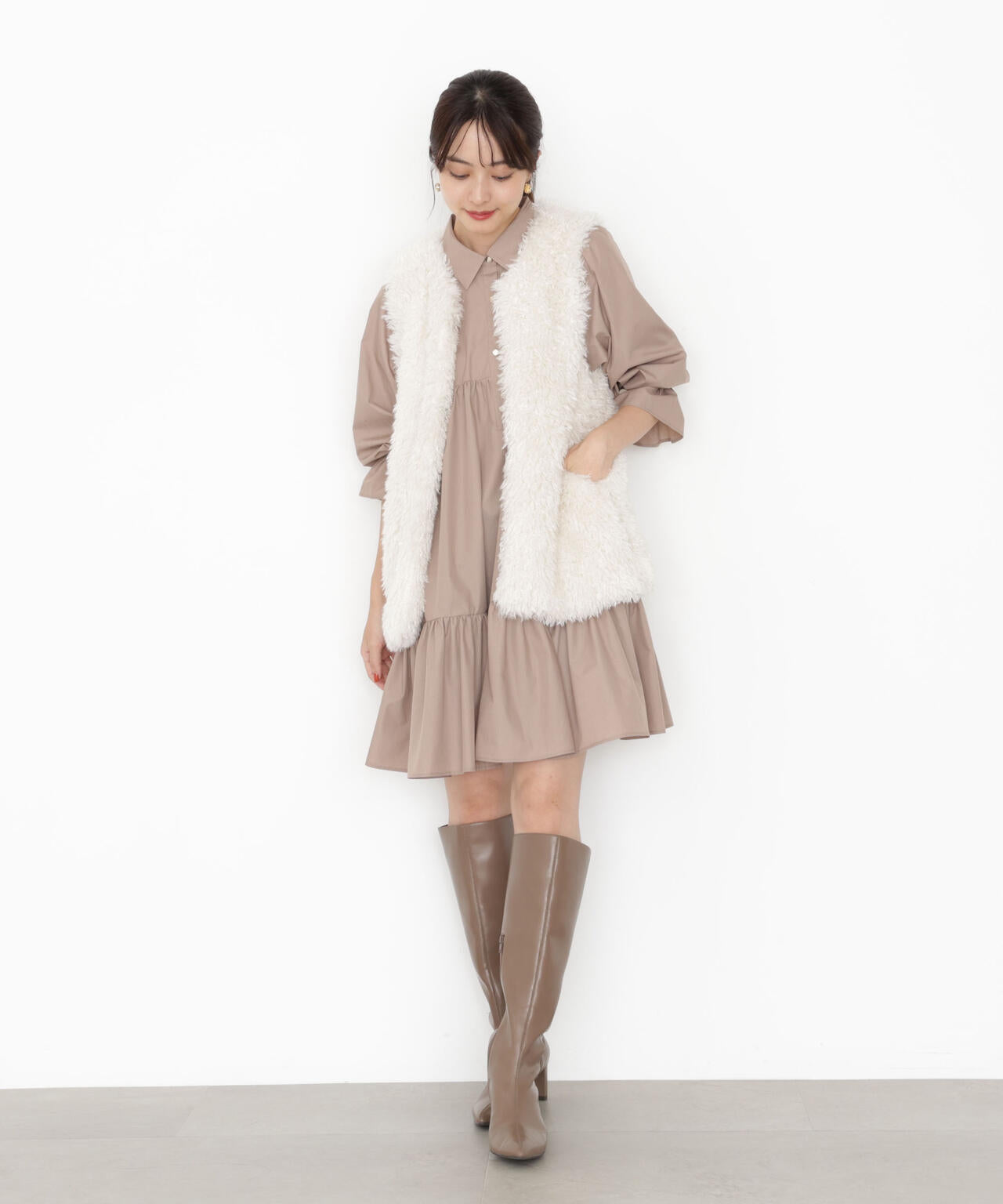 《EDIT COLOGNE》<ウォッシャブル>ティアードシャツミニワンピース【official site・一部店舗限定】