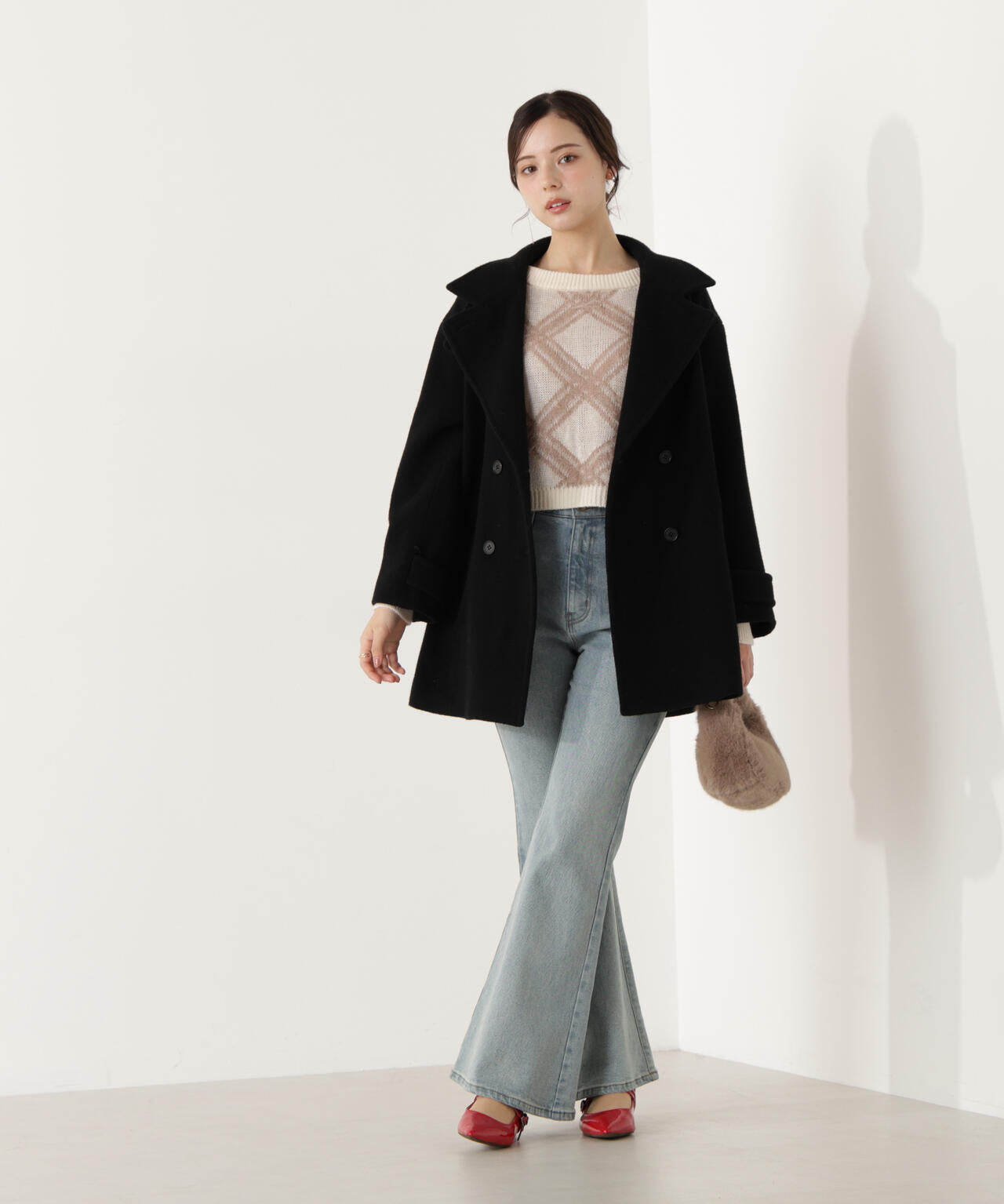 【青島心さん着用】2wayミドルコート【ネールピンク:WEB限定】