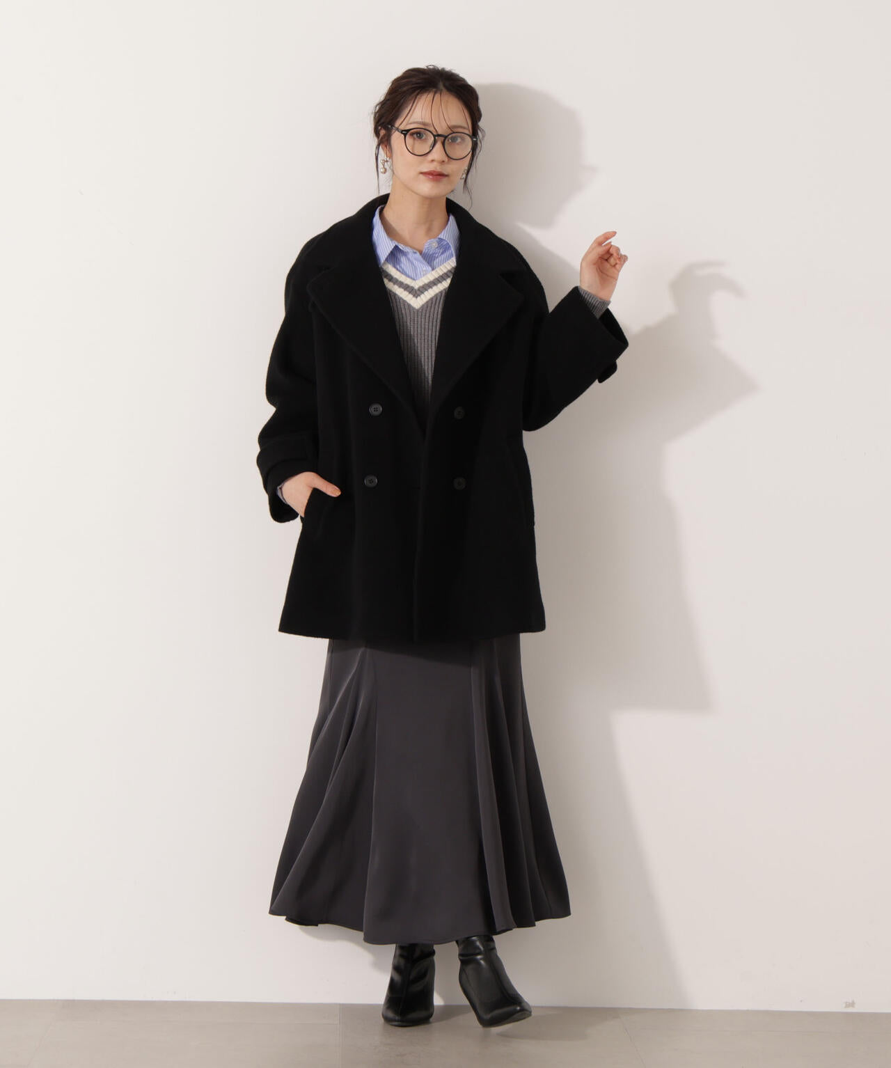 【青島心さん着用】2wayミドルコート【ネールピンク:WEB限定】