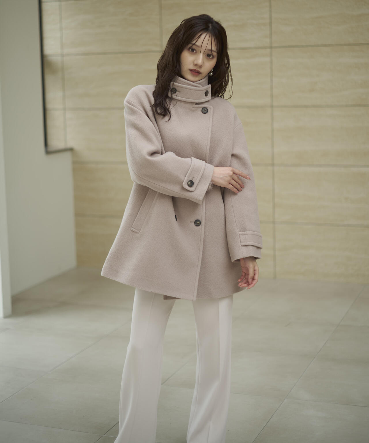 【青島心さん着用】2wayミドルコート【ネールピンク:WEB限定】