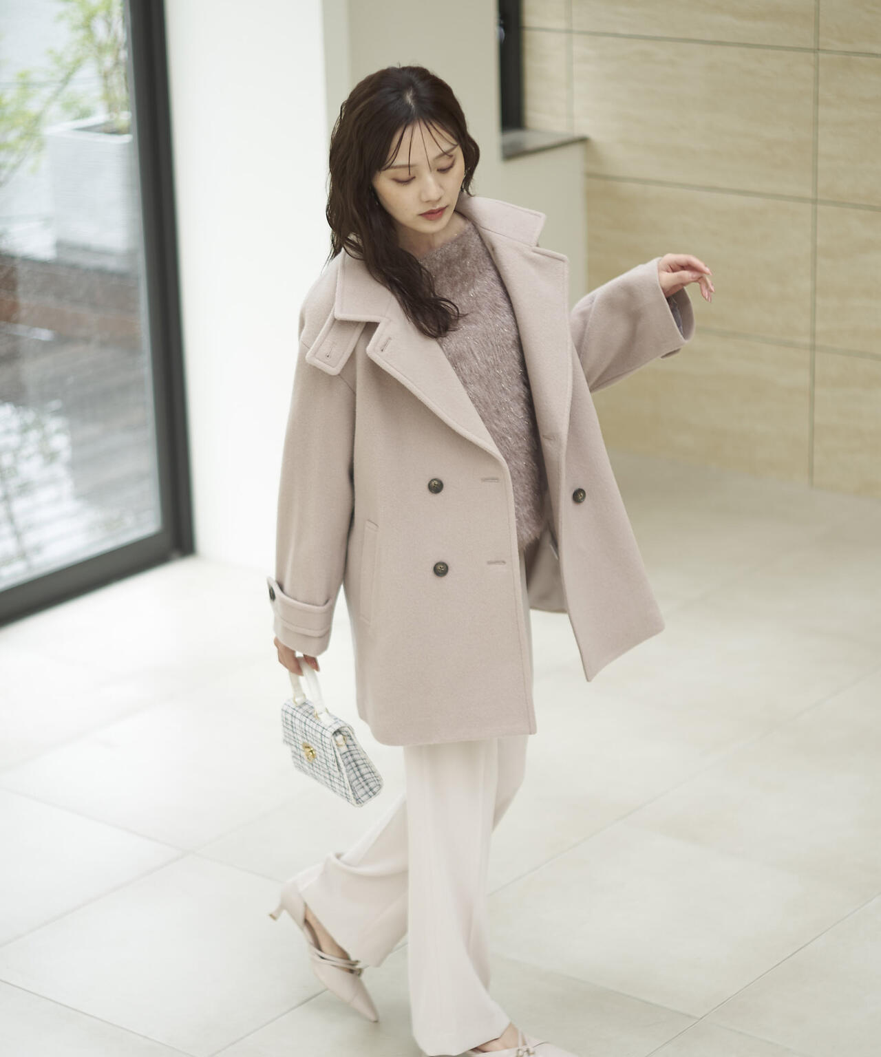 【青島心さん着用】2wayミドルコート【ネールピンク:WEB限定】