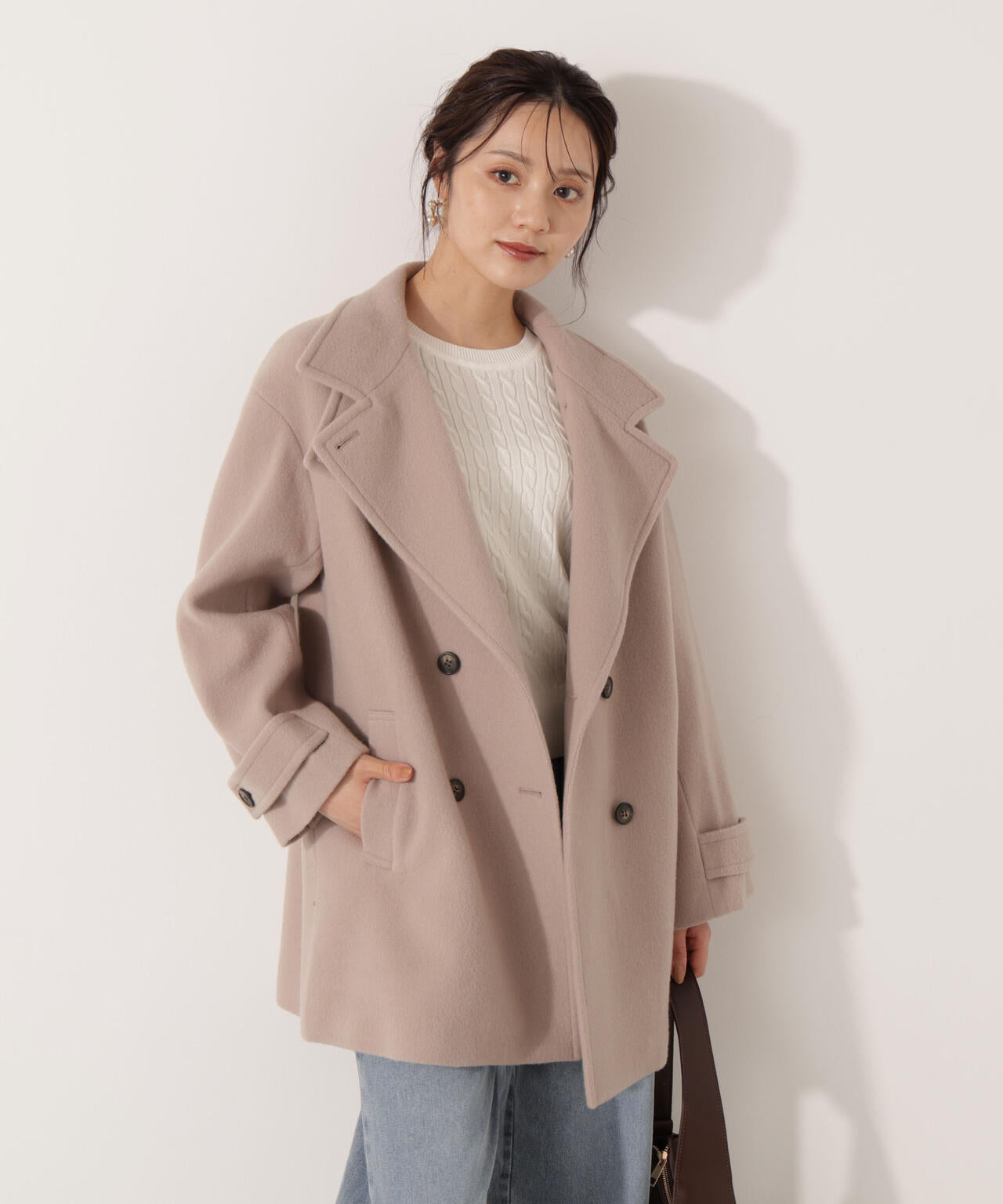 【青島心さん着用】2wayミドルコート【ネールピンク:WEB限定】