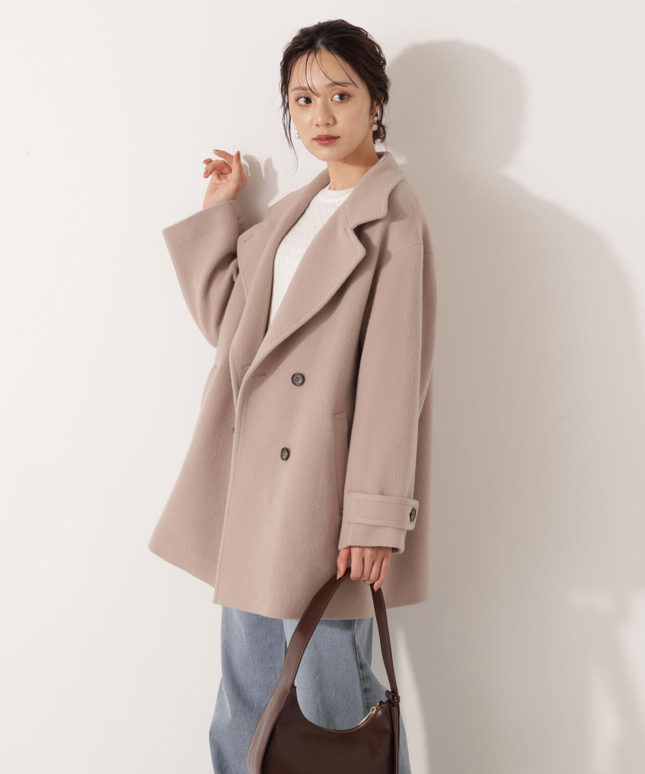 【青島心さん着用】2wayミドルコート【ネールピンク:WEB限定】