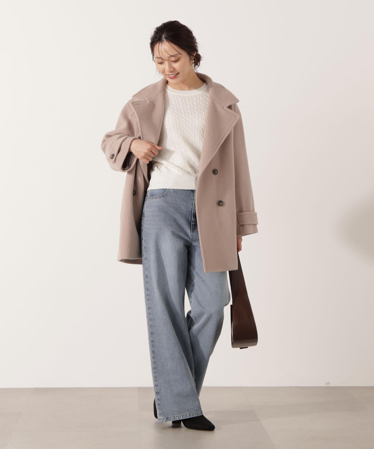 【青島心さん着用】2wayミドルコート【ネールピンク:WEB限定】