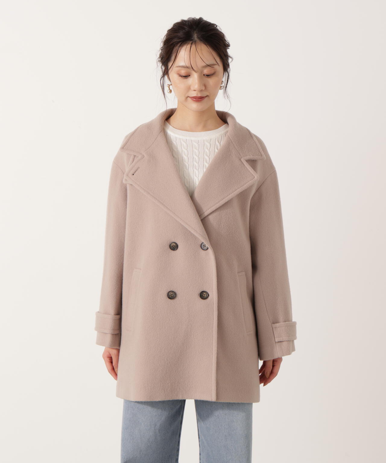 【青島心さん着用】2wayミドルコート【ネールピンク:WEB限定】