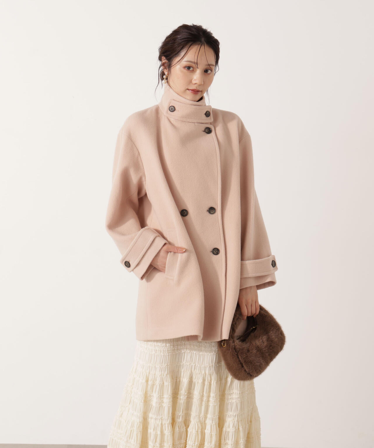 【青島心さん着用】2wayミドルコート【ネールピンク:WEB限定】
