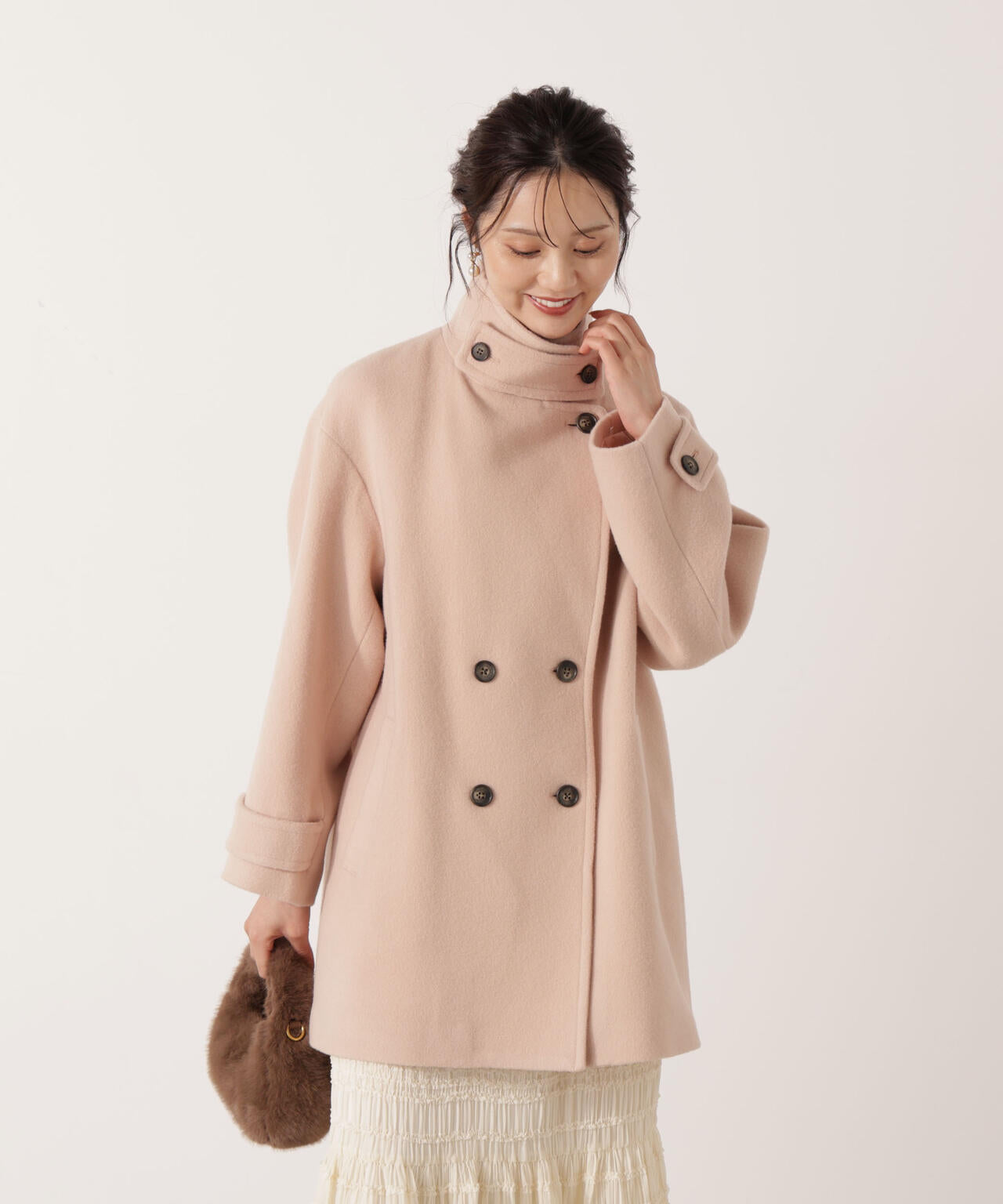 【青島心さん着用】2wayミドルコート【ネールピンク:WEB限定】