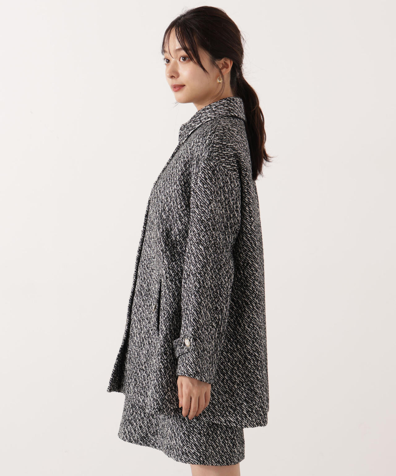【青島心さん着用】金ボタン付きツイードミドルジャケット