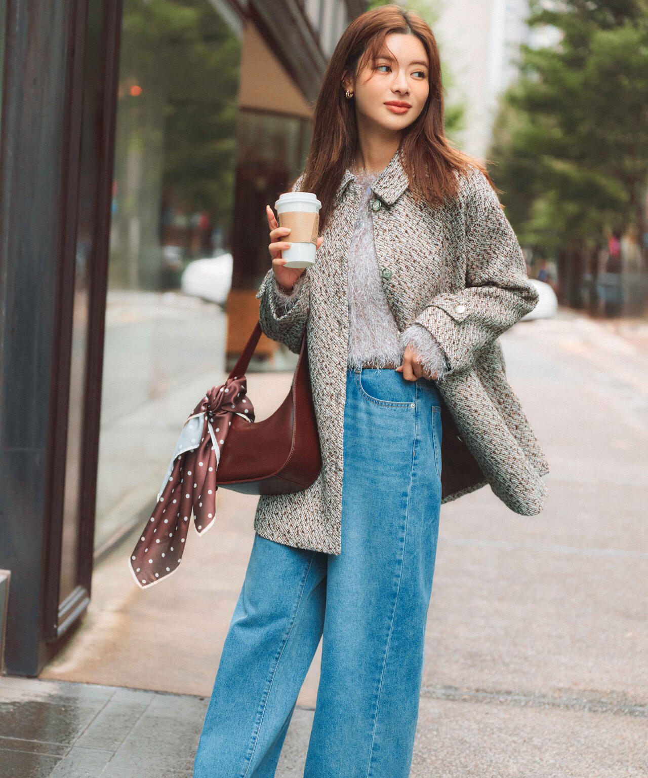 【青島心さん着用】金ボタン付きツイードミドルジャケット