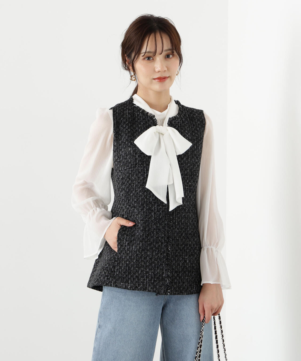 【松川星さん着用】ニュアンス釦ツイードジレ