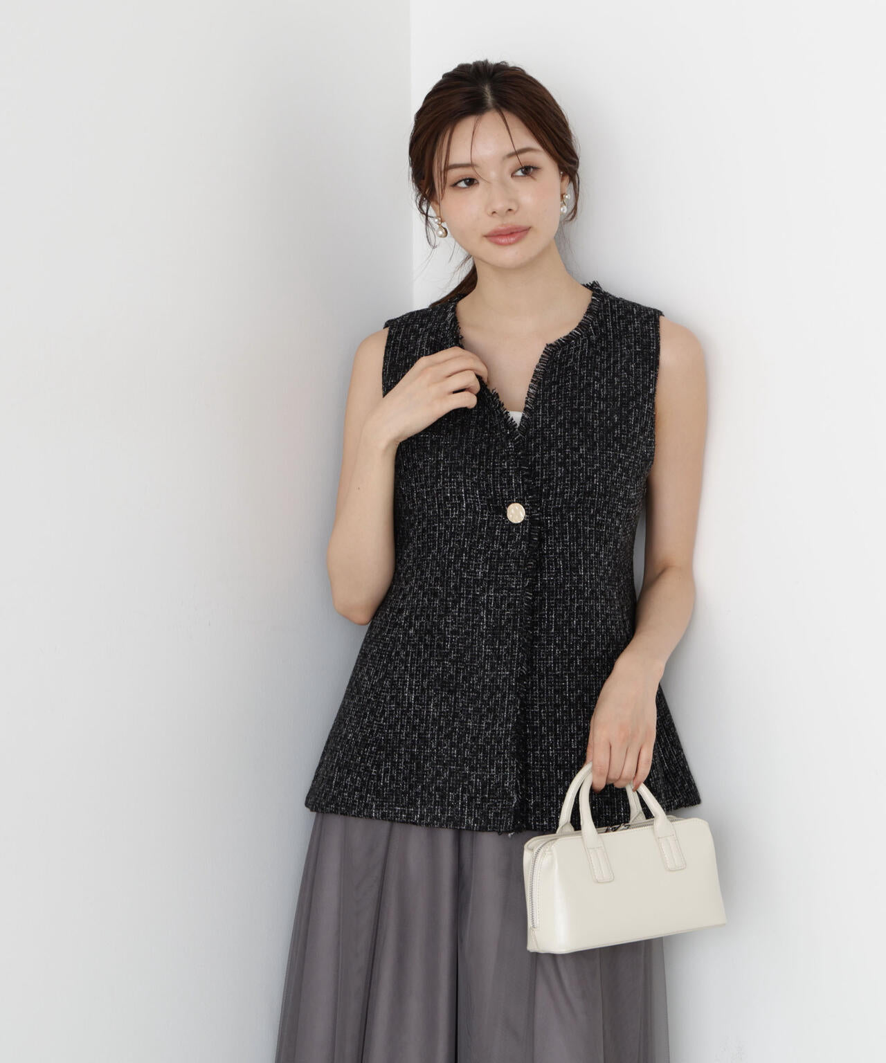 【松川星さん着用】ニュアンス釦ツイードジレ