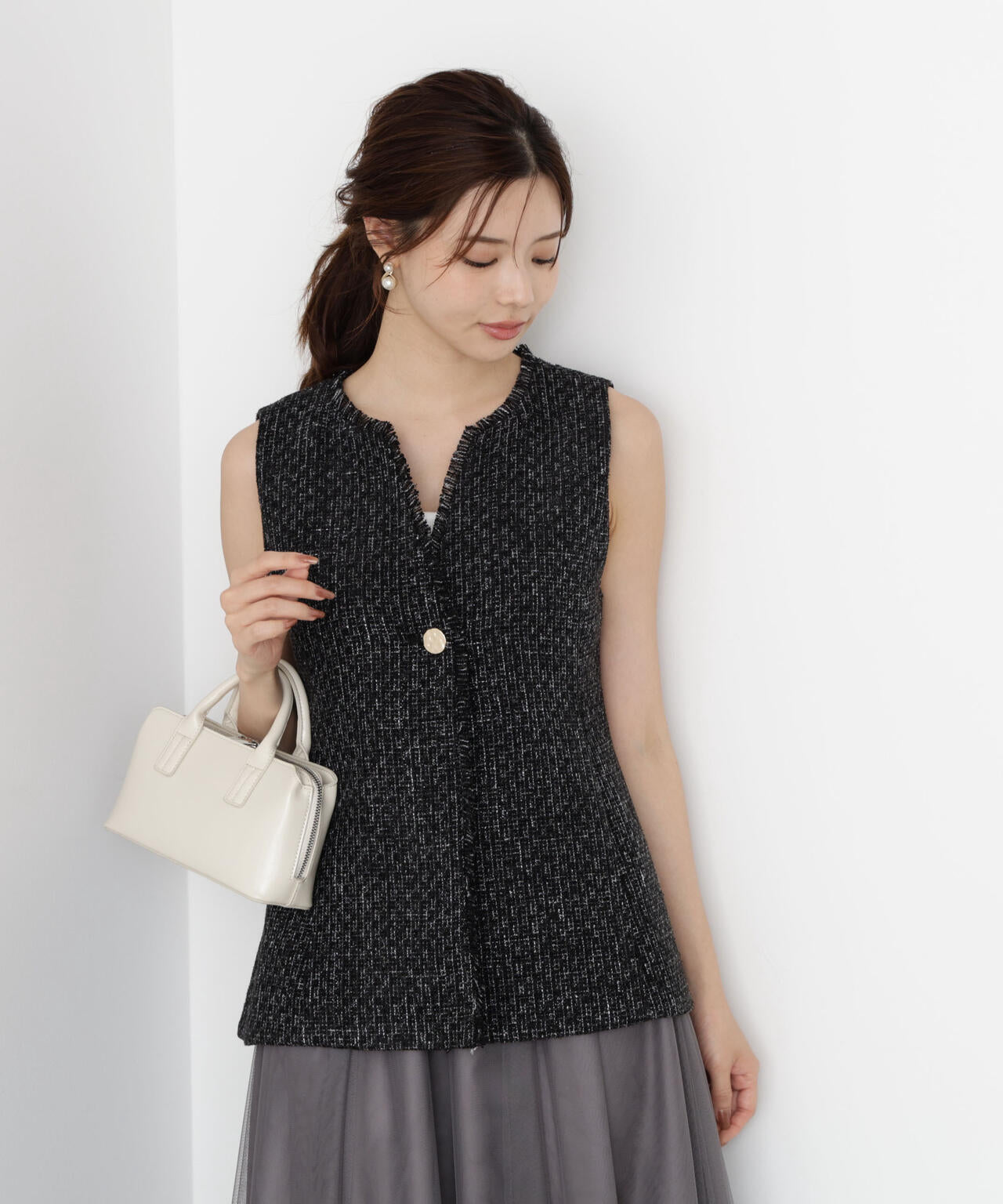 【松川星さん着用】ニュアンス釦ツイードジレ