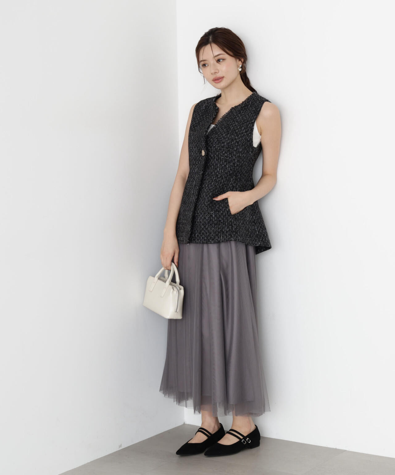 【松川星さん着用】ニュアンス釦ツイードジレ