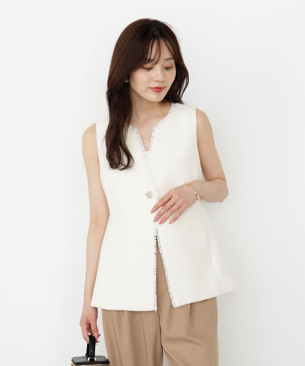 【松川星さん着用】ニュアンス釦ツイードジレ