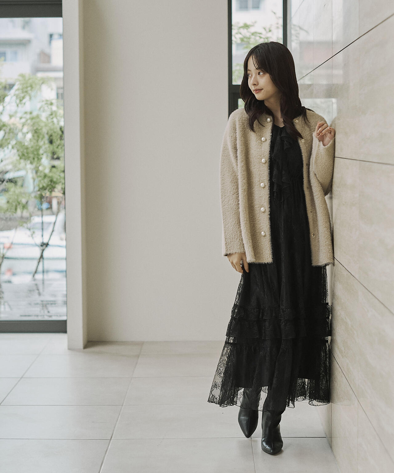 【青島心さん着用】フェザージャコット【アイボリー:WEB限定】