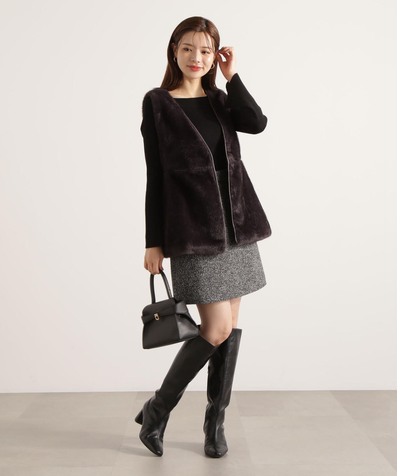 フェイクファーペプラムジレ