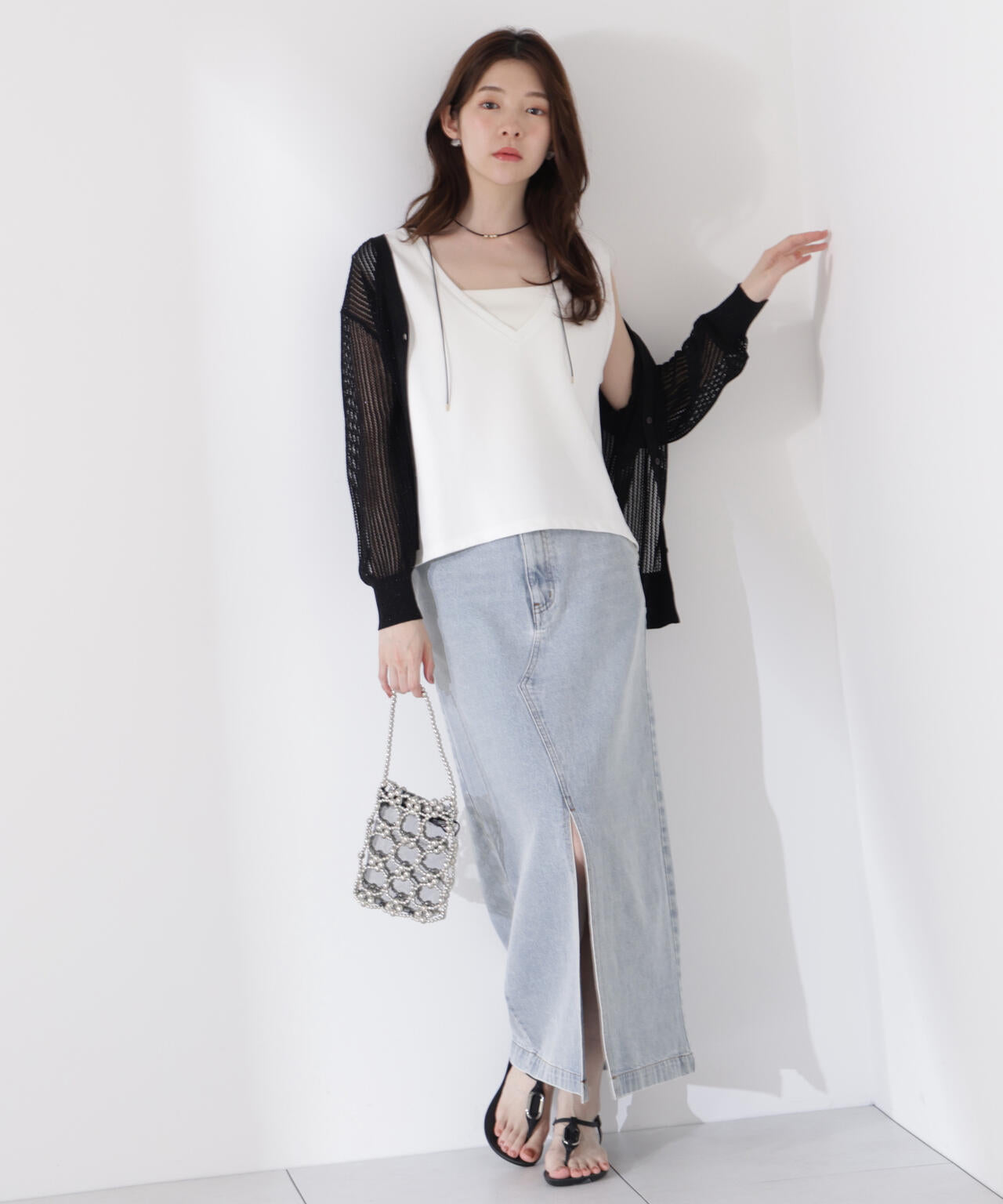 <ウォッシャブル>Vネックフォルムカットソー